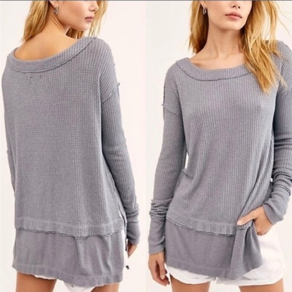 Free People North Shore Thermal Tunic Top small gray oversized